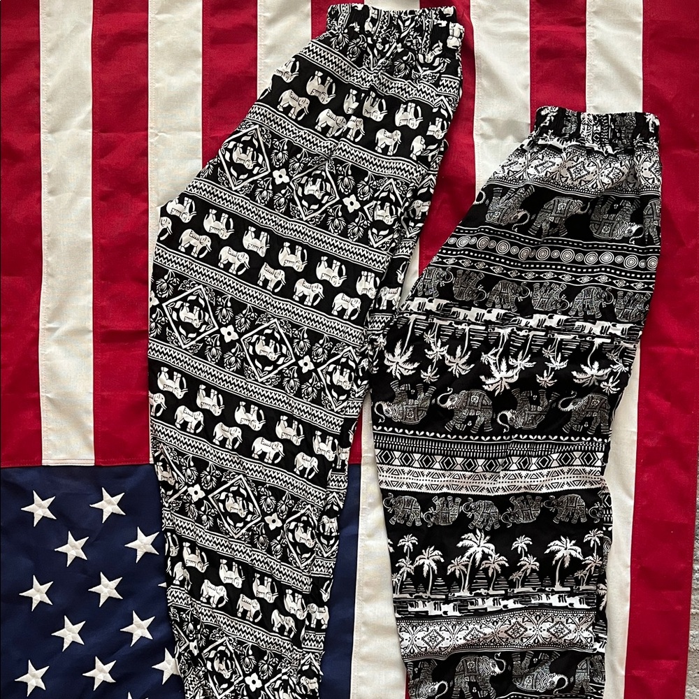 Two black and white Elephant Print Pants (together)